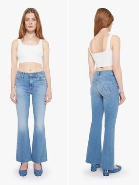 MOTHER The Weekender Fray Light Blue Mid-Rise Flare Jeans Sz 25 MSRP $248 NEW